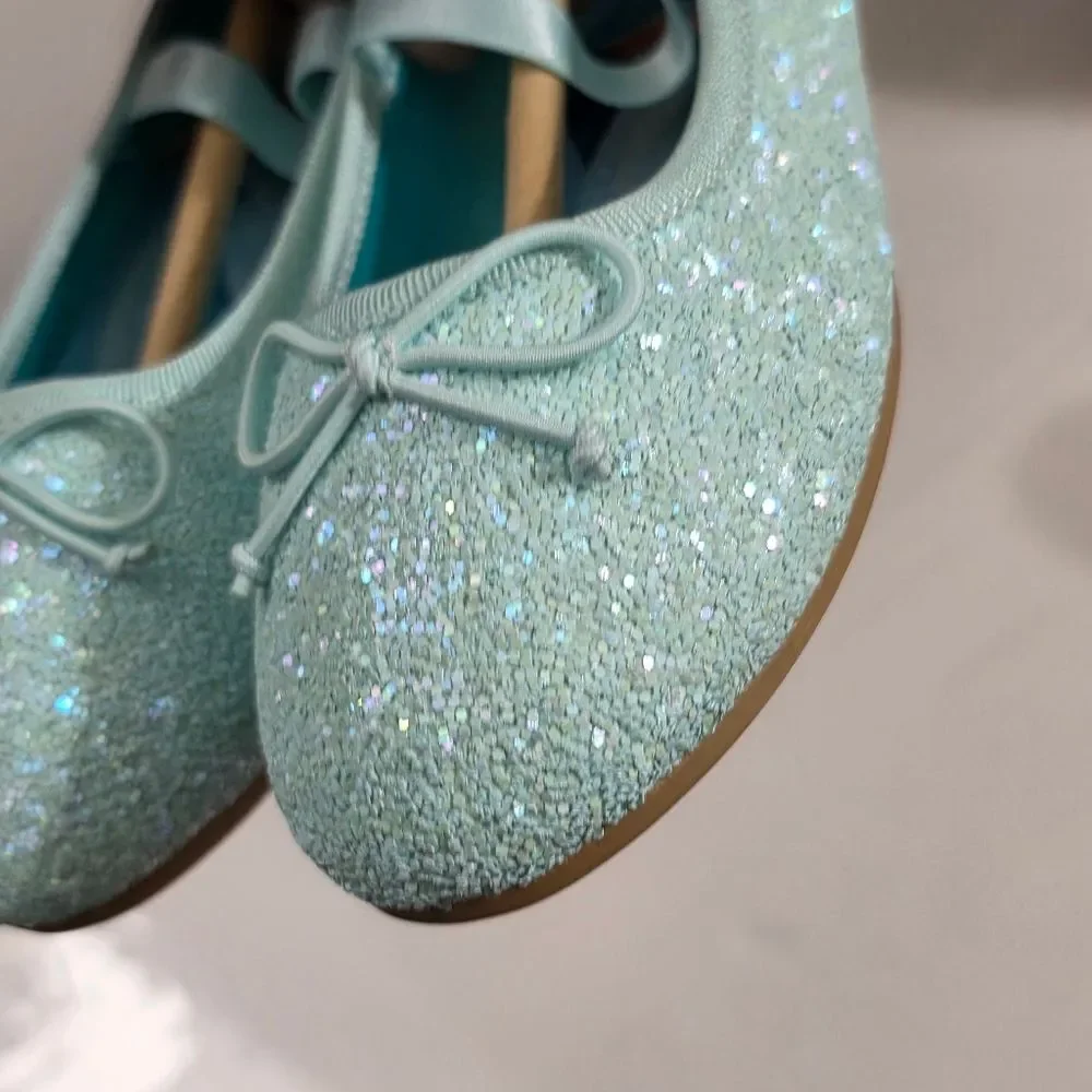 H&M Girls Turquoise Blue Glitter Mary Jane Flats Dress Shoes Size 13.5 NEW